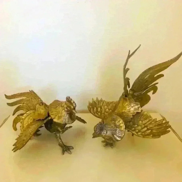 1960's Hollywood Regency Solid Brass Rooster Sculptures - a Pair - Picture 1 of 8